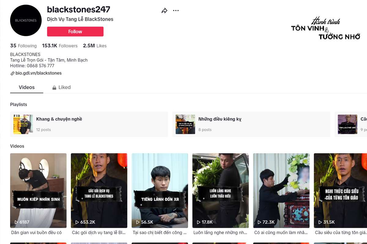Trang Tiktok Dịch vụ tang lễ trọn gói Blackstones