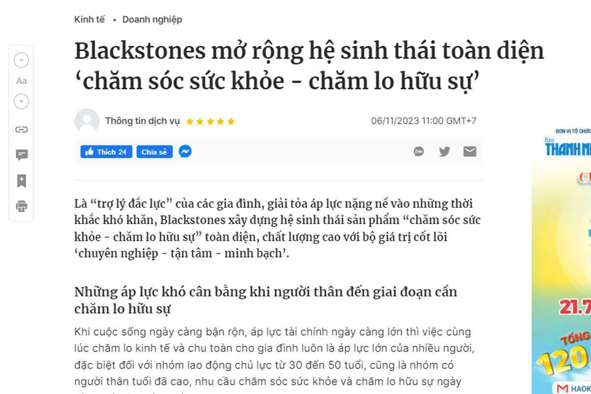 Đơn vị tang lễ Blackstones và hệ sinh thái "Chăm sóc sức khỏe - chăm lo hữu sự"