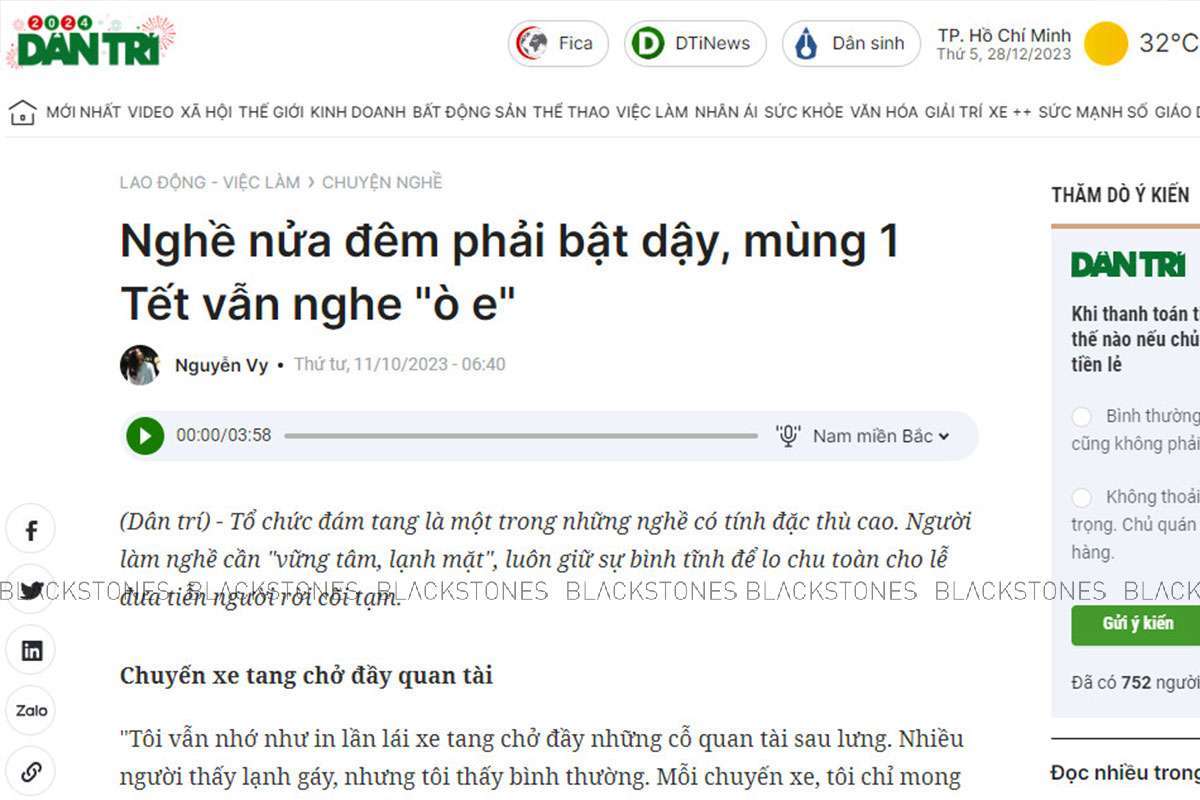 Báo Dân Trí viết về nghề tổ chức đám tang tại Blackstones